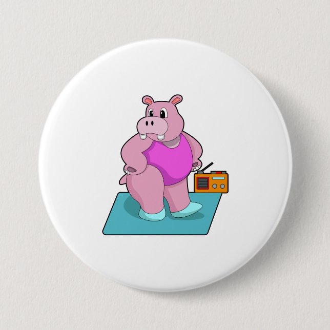Hippo at Fitness with Radio.PNG Button (Front)