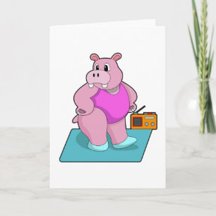 Hippo at Fitness with Radio.PNG Card