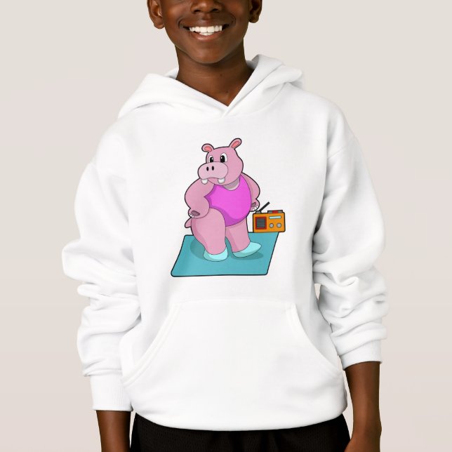 Hippo at Fitness with Radio.PNG Hoodie (Front)