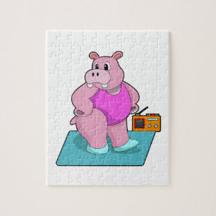 Hippo at Fitness with Radio.PNG Jigsaw Puzzle