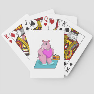 Hippo at Fitness with Radio.PNG Poker Cards