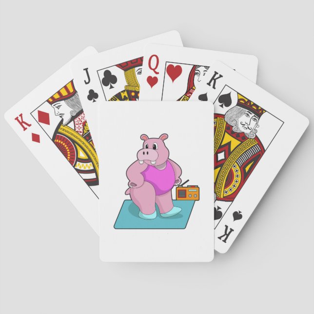 Hippo at Fitness with Radio.PNG Poker Cards (Back)