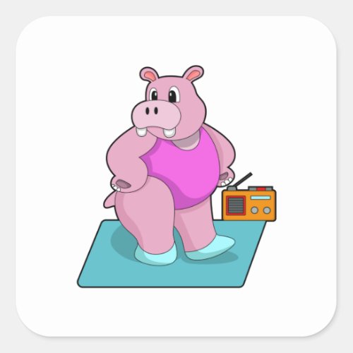 Hippo at Fitness with RadioPNG Square Sticker