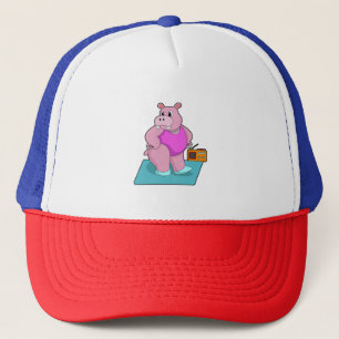 Hippo at Fitness with Radio.PNG Trucker Hat
