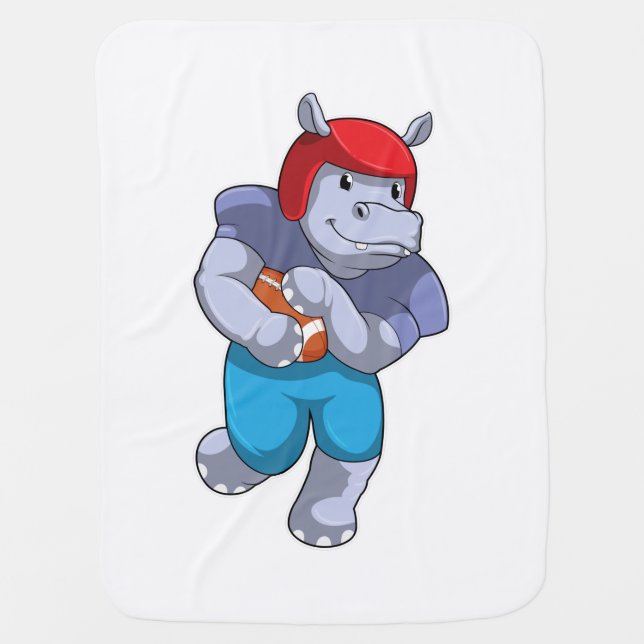 Hippo at Football Sports Baby Blanket (Front)