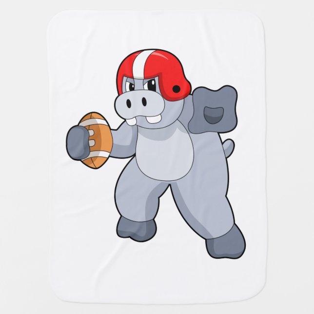 Hippo at Football Sports Baby Blanket (Front)