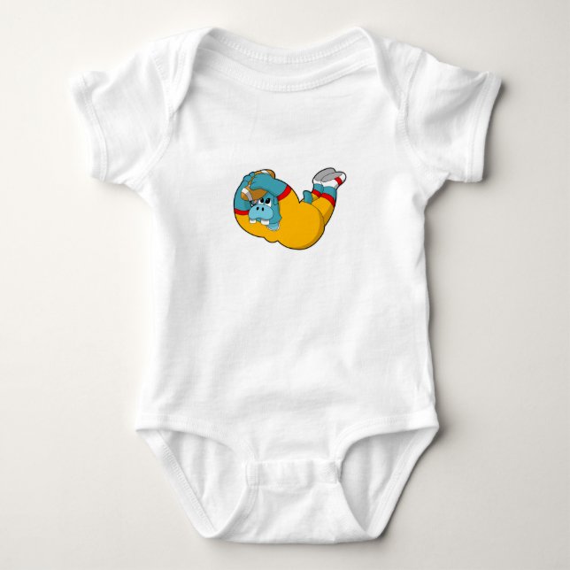 Hippo at Football Sports Baby Bodysuit (Front)
