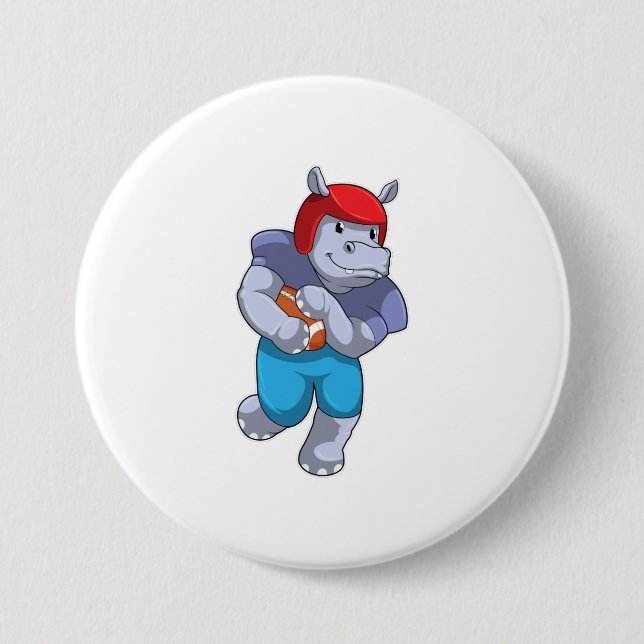Hippo at Football Sports Button (Front)