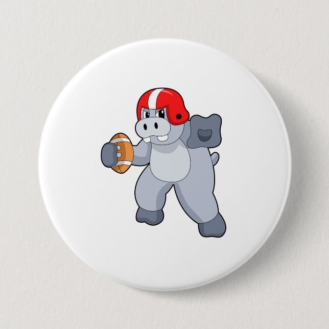 Hippo at Football Sports Button (Front)