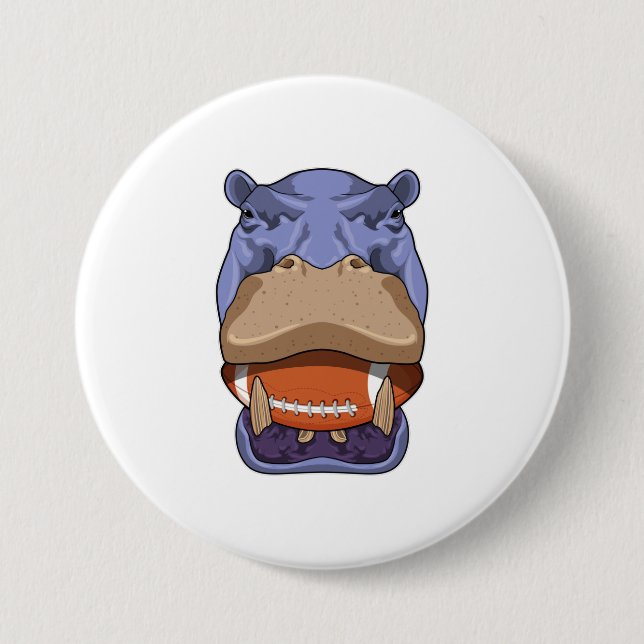 Hippo at Football Sports Button (Front)
