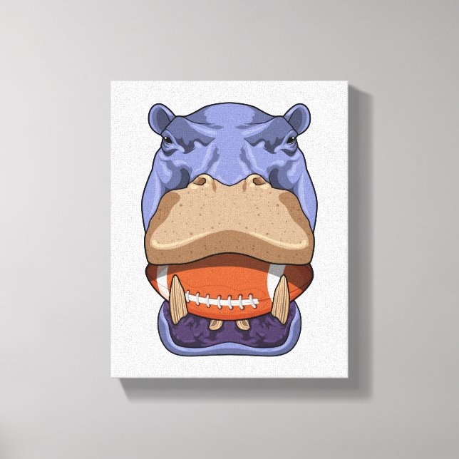 Hippo at Football Sports Canvas Print (Front)