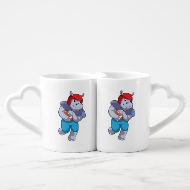 Hippo at Football Sports Coffee Mug Set (Front Nesting)