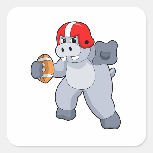 Hippo at Football Sports Square Sticker (Front)