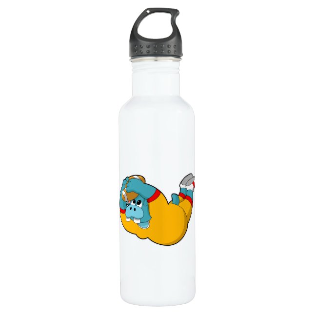 Hippo at Football Sports Stainless Steel Water Bottle (Front)