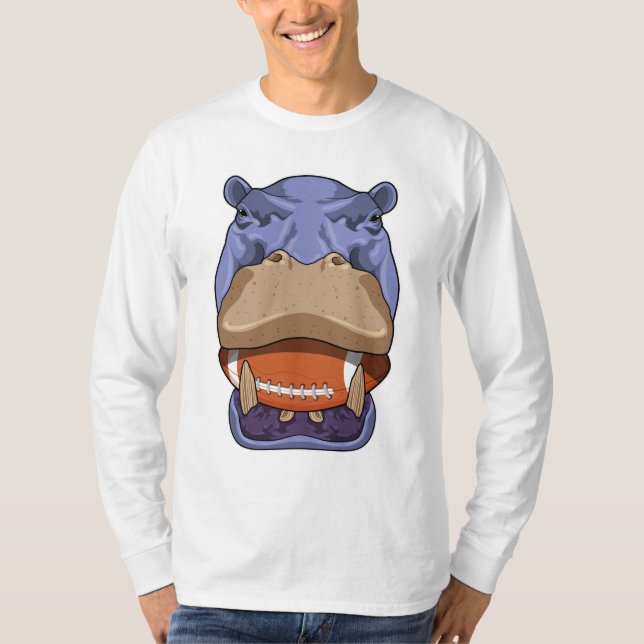 Hippo at Football Sports T-Shirt (Front)