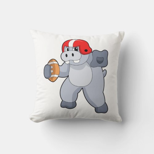 Hippo at Football Sports Throw Pillow