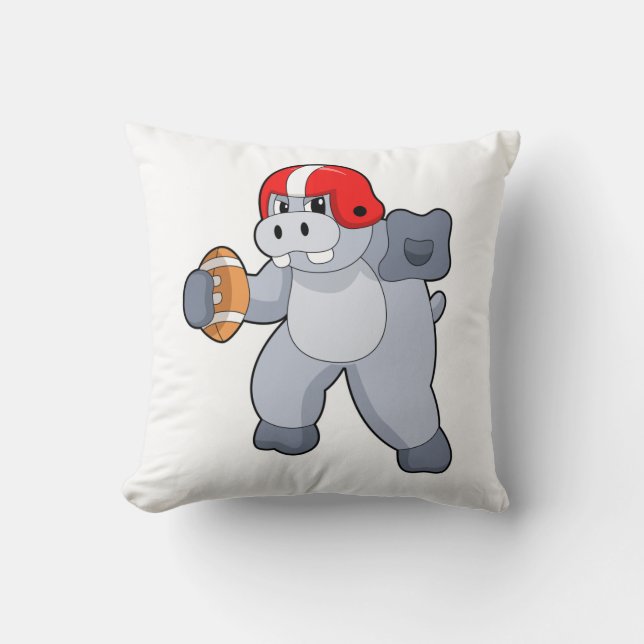 Hippo at Football Sports Throw Pillow (Front)