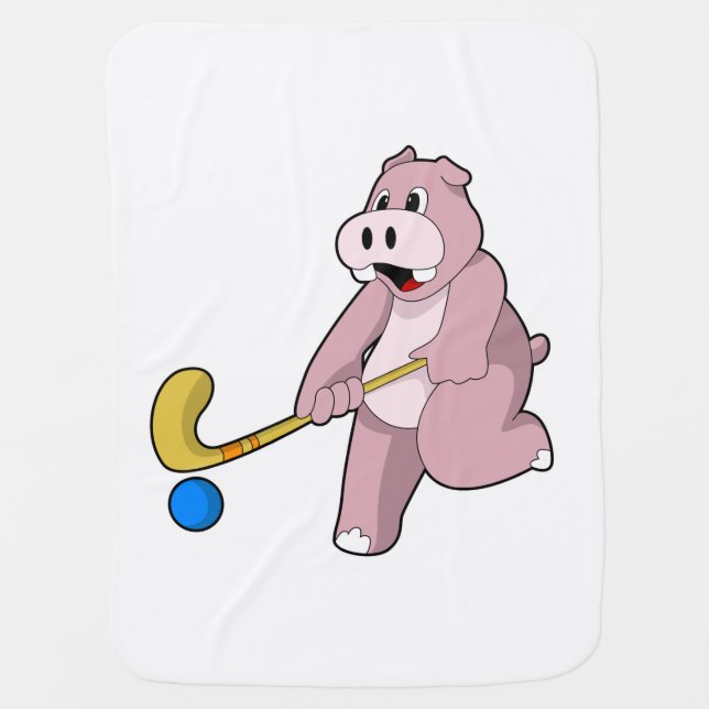 Hippo at Hockey with Hockey bat Baby Blanket (Front)