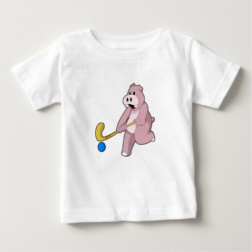 Hippo at Hockey with Hockey bat Baby T_Shirt
