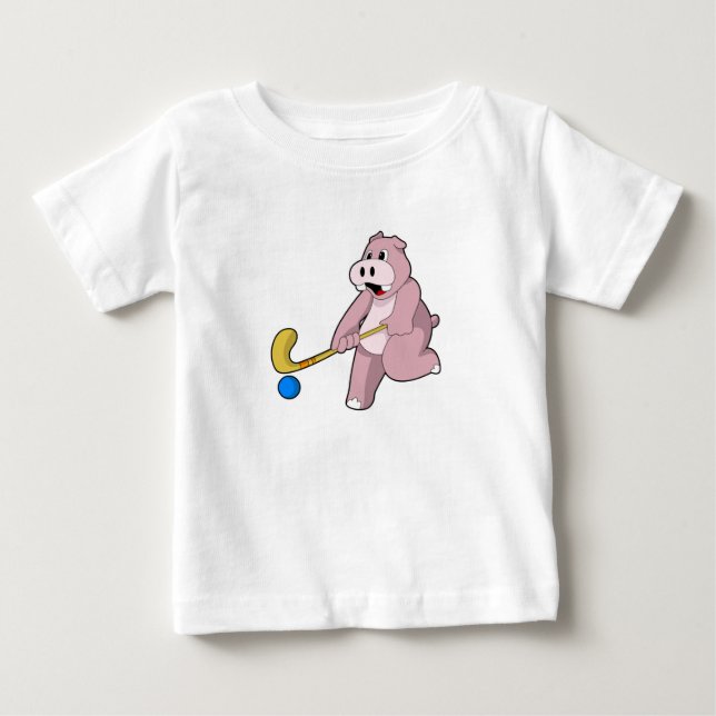 Hippo at Hockey with Hockey bat Baby T-Shirt (Front)
