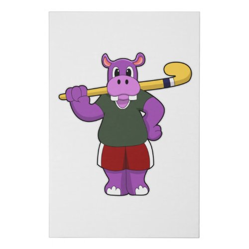 Hippo at Hockey with Hockey bat Faux Canvas Print