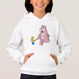 Hippo at Hockey with Hockey bat Hoodie