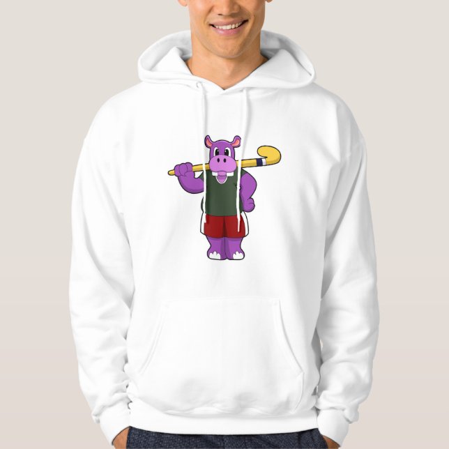Hippo at Hockey with Hockey bat Hoodie (Front)