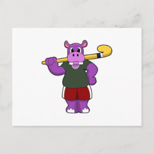 Hippo at Hockey with Hockey bat Postcard