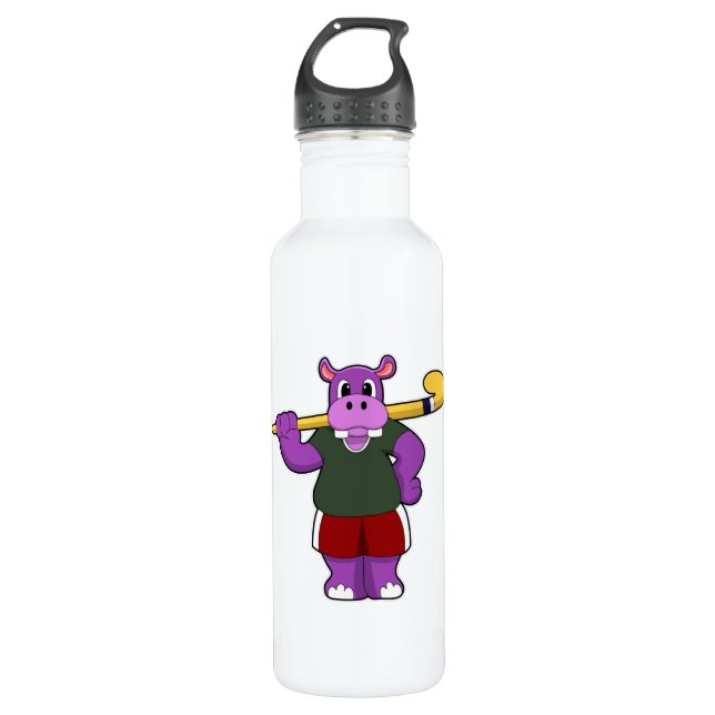 Hippo at Hockey with Hockey bat Stainless Steel Water Bottle (Front)