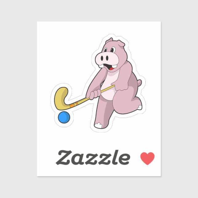 Hippo at Hockey with Hockey bat Sticker (Sheet)