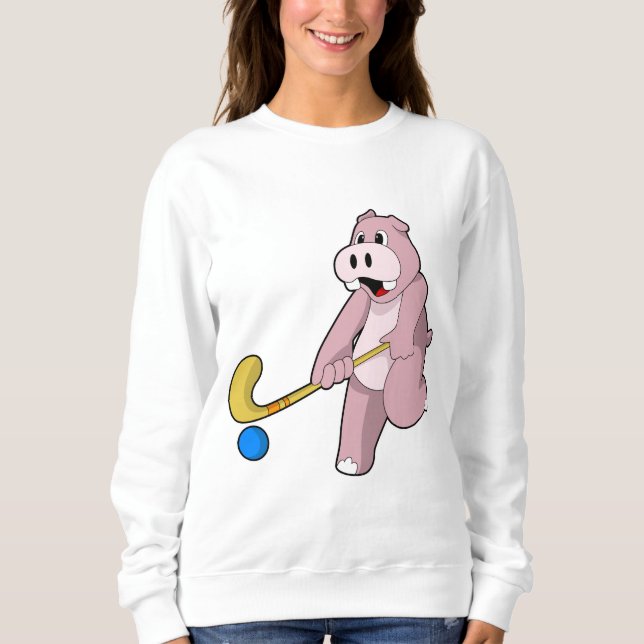 Hippo at Hockey with Hockey bat Sweatshirt (Front)
