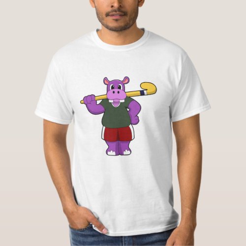 Hippo at Hockey with Hockey bat T_Shirt