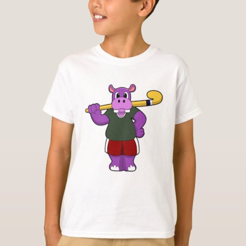 Hippo at Hockey with Hockey bat T_Shirt