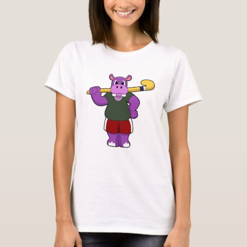 Hippo at Hockey with Hockey bat T_Shirt