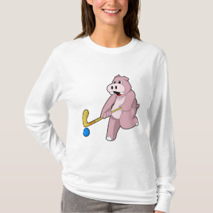 Hippo at Hockey with Hockey bat T-Shirt
