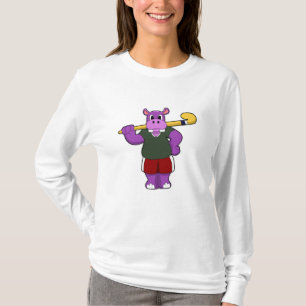 Hippo at Hockey with Hockey bat T-Shirt