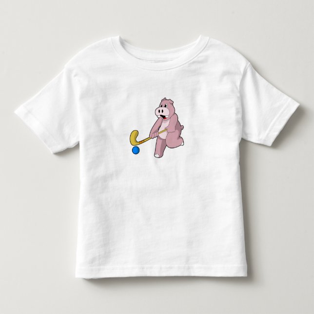 Hippo at Hockey with Hockey bat Toddler T-shirt (Front)