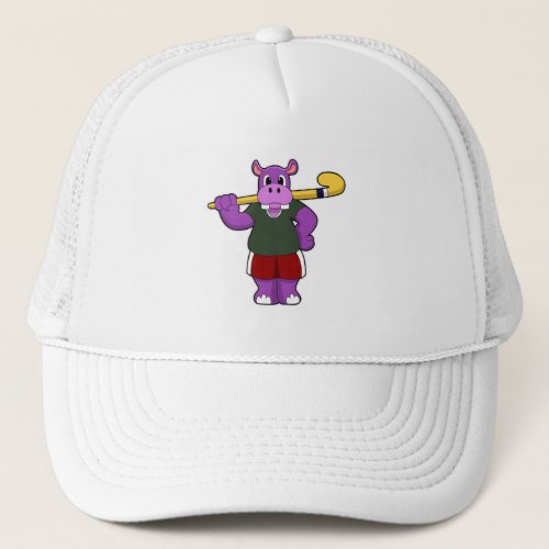 Hippo at Hockey with Hockey bat Trucker Hat