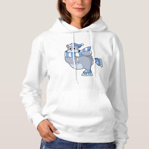Hippo at Ice skating with Ice skates Hoodie