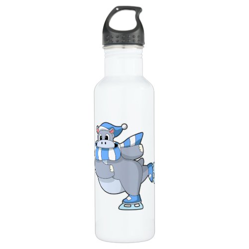 Hippo at Ice skating with Ice skates Stainless Steel Water Bottle