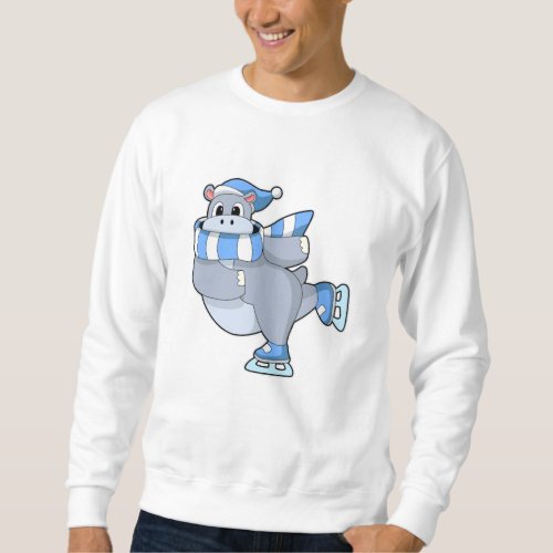 Hippo at Ice skating with Ice skates Sweatshirt