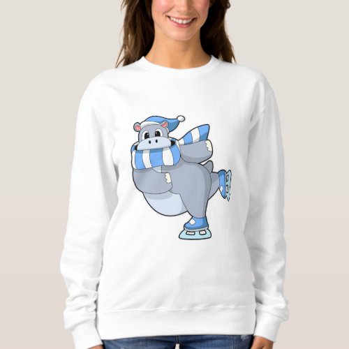 Hippo at Ice skating with Ice skates Sweatshirt