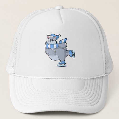 Hippo at Ice skating with Ice skates Trucker Hat