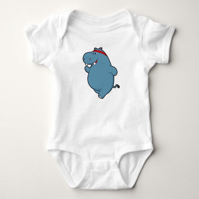 Hippo at Running with Headband Baby Bodysuit (Front)