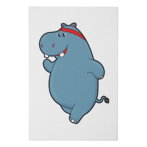 Hippo at Running with Headband Faux Canvas Print