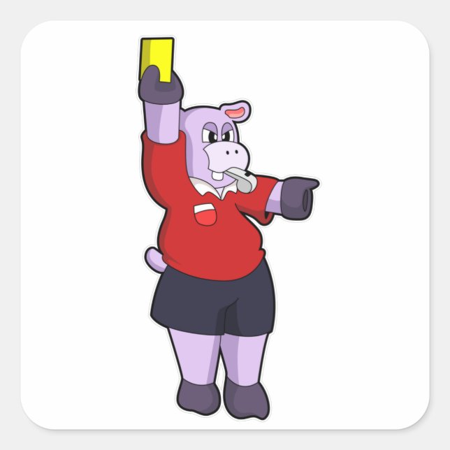Hippo at Soccer as Referee Square Sticker (Front)