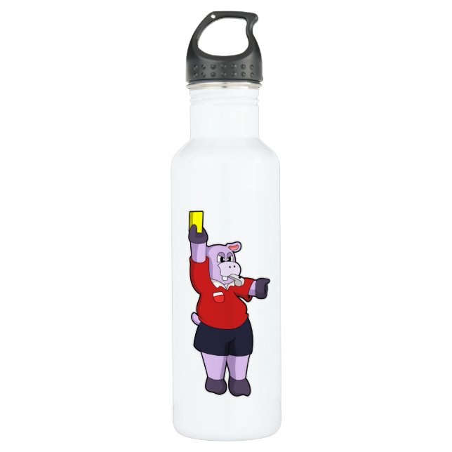 Hippo at Soccer as Referee Stainless Steel Water Bottle (Front)