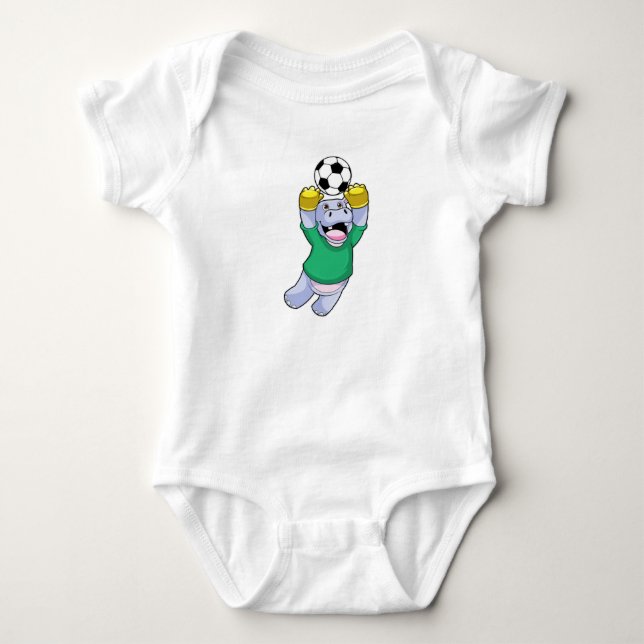 Hippo at Soccer Sports Baby Bodysuit (Front)