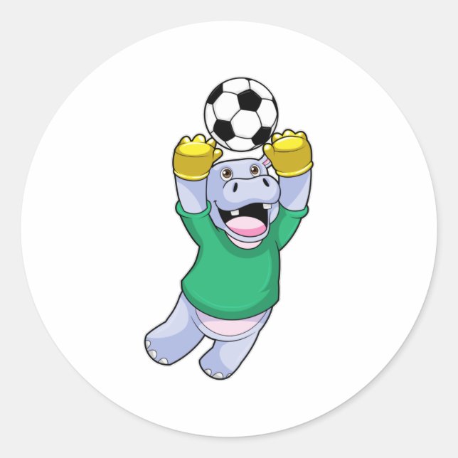 Hippo at Soccer Sports Classic Round Sticker (Front)