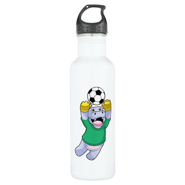 Hippo at Soccer Sports Stainless Steel Water Bottle (Front)
